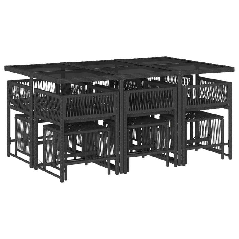 vidaXL 11 Piece Garden Dining Set with Cushions Black Poly Rattan