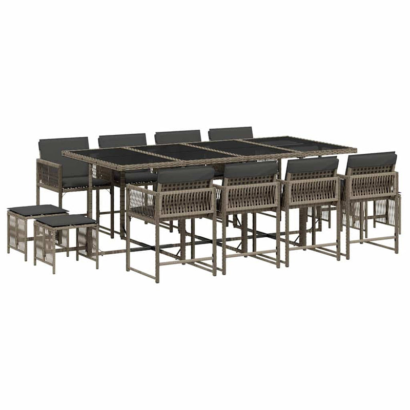 vidaXL 13 Piece Garden Dining Set with Cushions Grey Poly Rattan