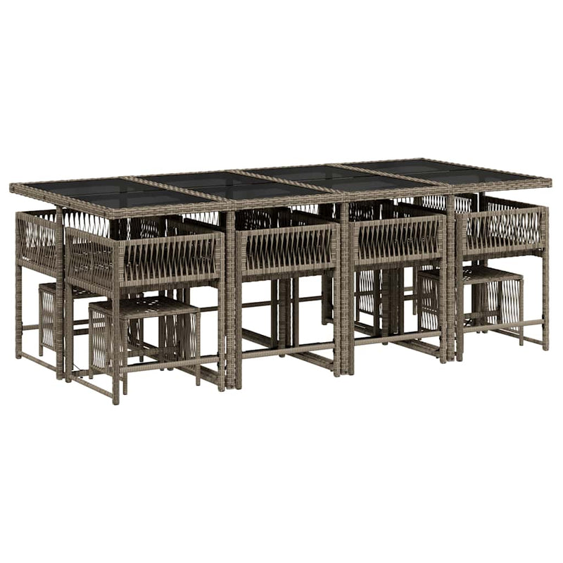 vidaXL 13 Piece Garden Dining Set with Cushions Grey Poly Rattan