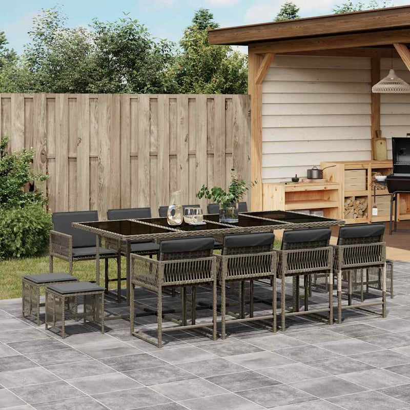 vidaXL 13 Piece Garden Dining Set with Cushions Grey Poly Rattan