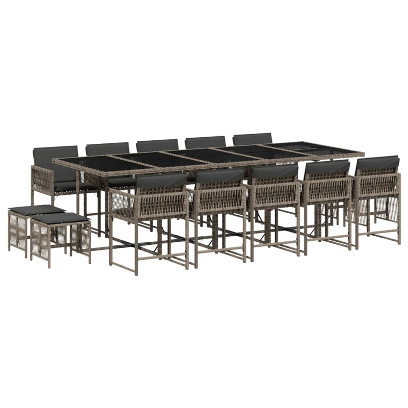 vidaXL 15 Piece Garden Dining Set with Cushions Grey Poly Rattan