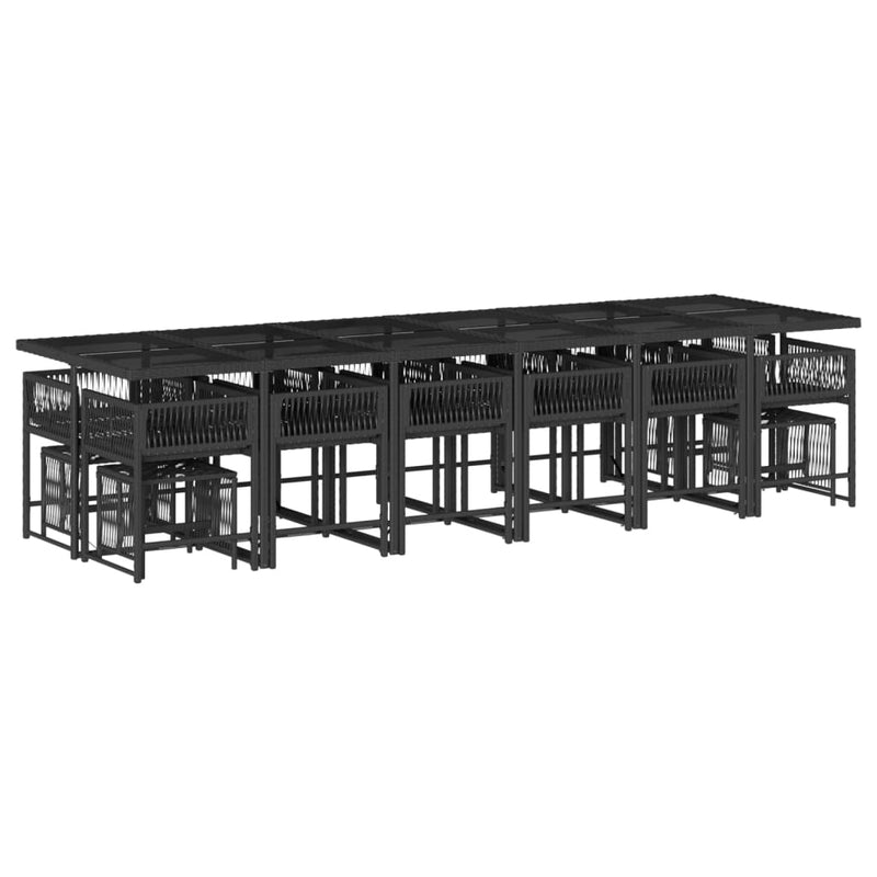 vidaXL 17 Piece Garden Dining Set with Cushions Black Poly Rattan