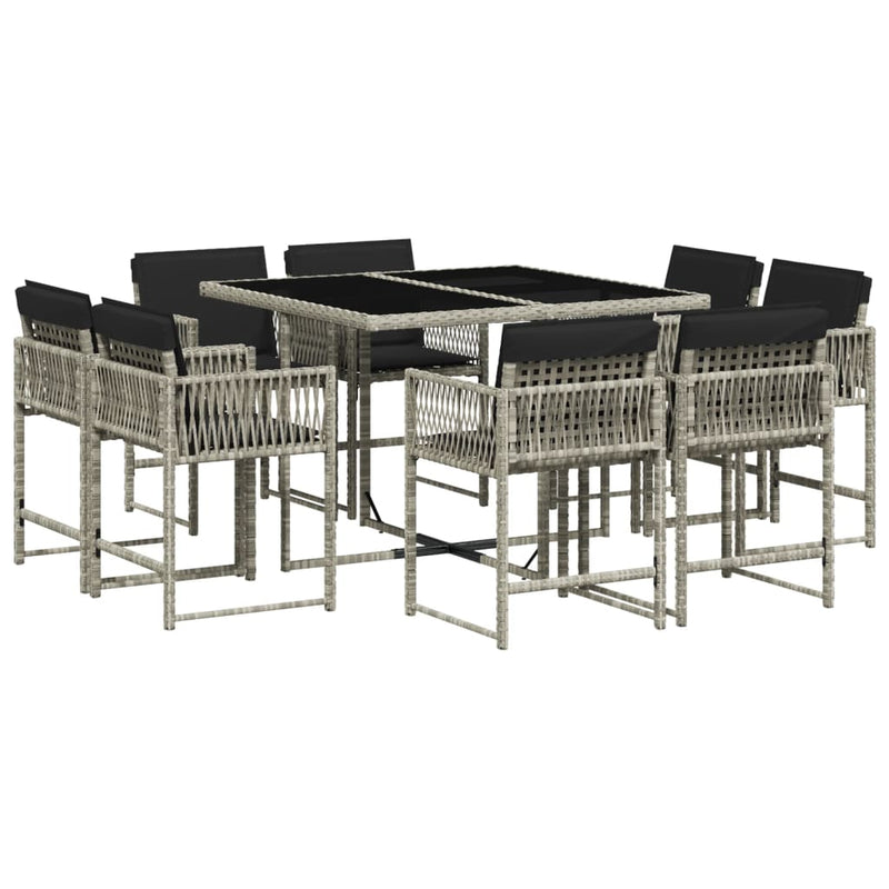 vidaXL 9 Piece Garden Dining Set with Cushions Light Grey Poly Rattan