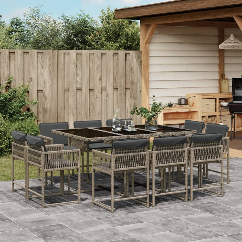 vidaXL 11 Piece Garden Dining Set with Cushions Grey Poly Rattan