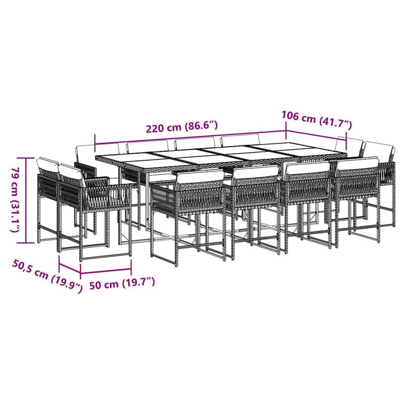 vidaXL 13 Piece Garden Dining Set with Cushions Black Poly Rattan
