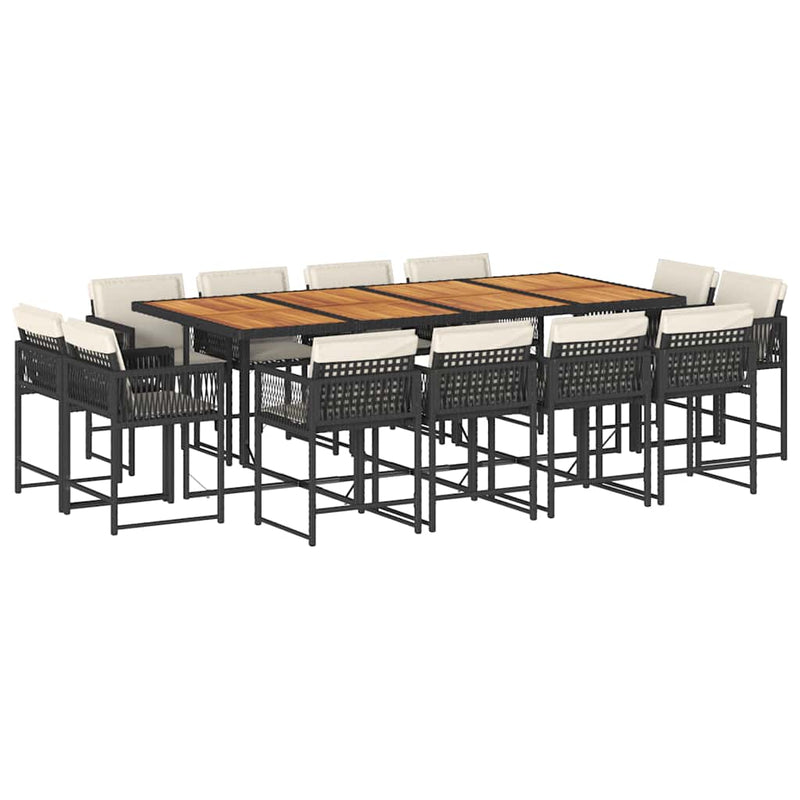 vidaXL 13 Piece Garden Dining Set with Cushions Black Poly Rattan