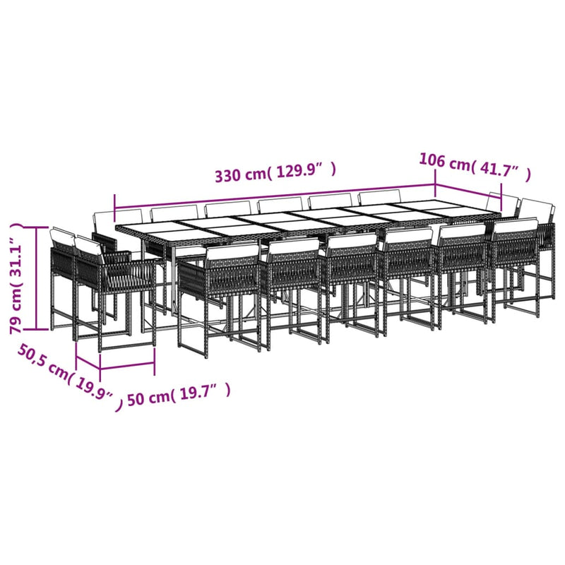 vidaXL 17 Piece Garden Dining Set with Cushions Grey Poly Rattan