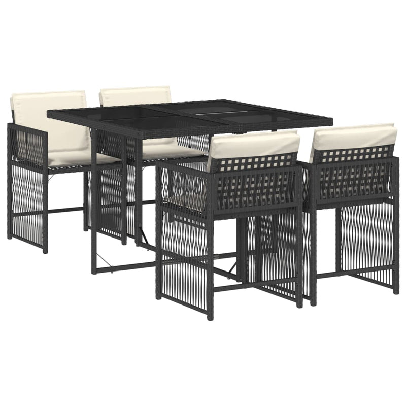 vidaXL 5 Piece Garden Dining Set with Cushions Black Poly Rattan