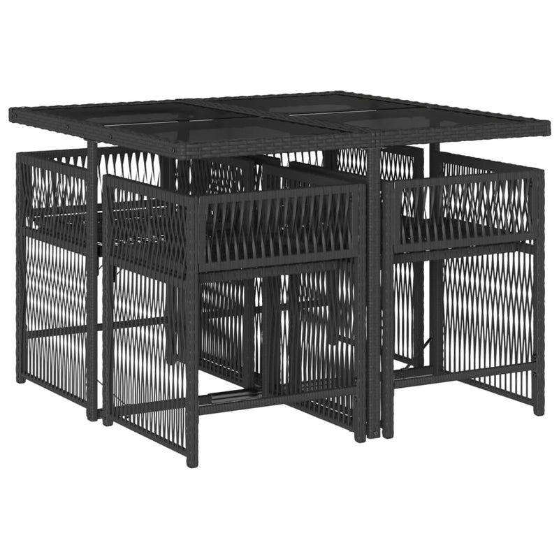 vidaXL 5 Piece Garden Dining Set with Cushions Black Poly Rattan