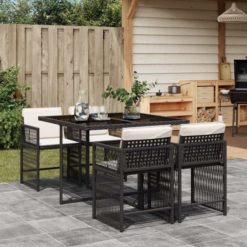 vidaXL 5 Piece Garden Dining Set with Cushions Black Poly Rattan