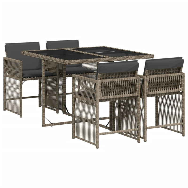 vidaXL 5 Piece Garden Dining Set with Cushions Grey Poly Rattan