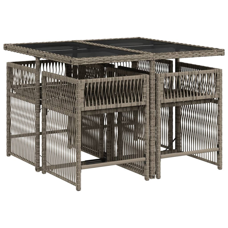 5 Piece Garden Dining Set with Cushions Grey Poly Rattan
