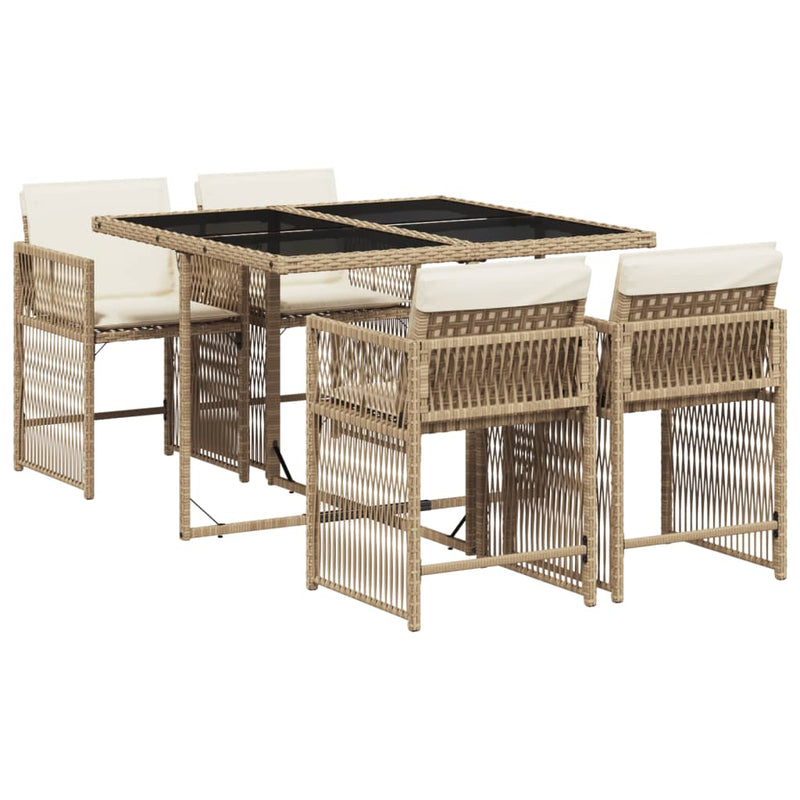 vidaXL 5 Piece Garden Dining Set with Cushions Beige Poly Rattan