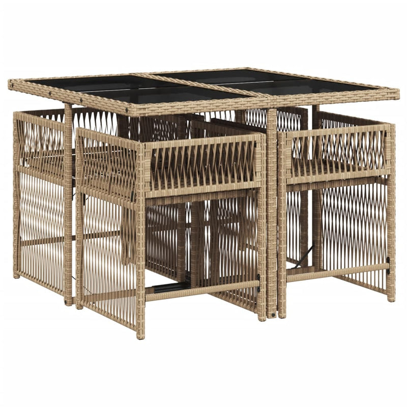 vidaXL 5 Piece Garden Dining Set with Cushions Beige Poly Rattan