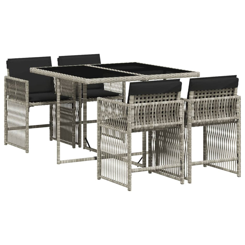 vidaXL 5 Piece Garden Dining Set with Cushions Light Grey Poly Rattan