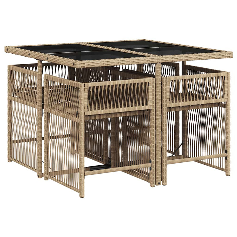 vidaXL 5 Piece Garden Dining Set with Cushions Mix Beige Poly Rattan