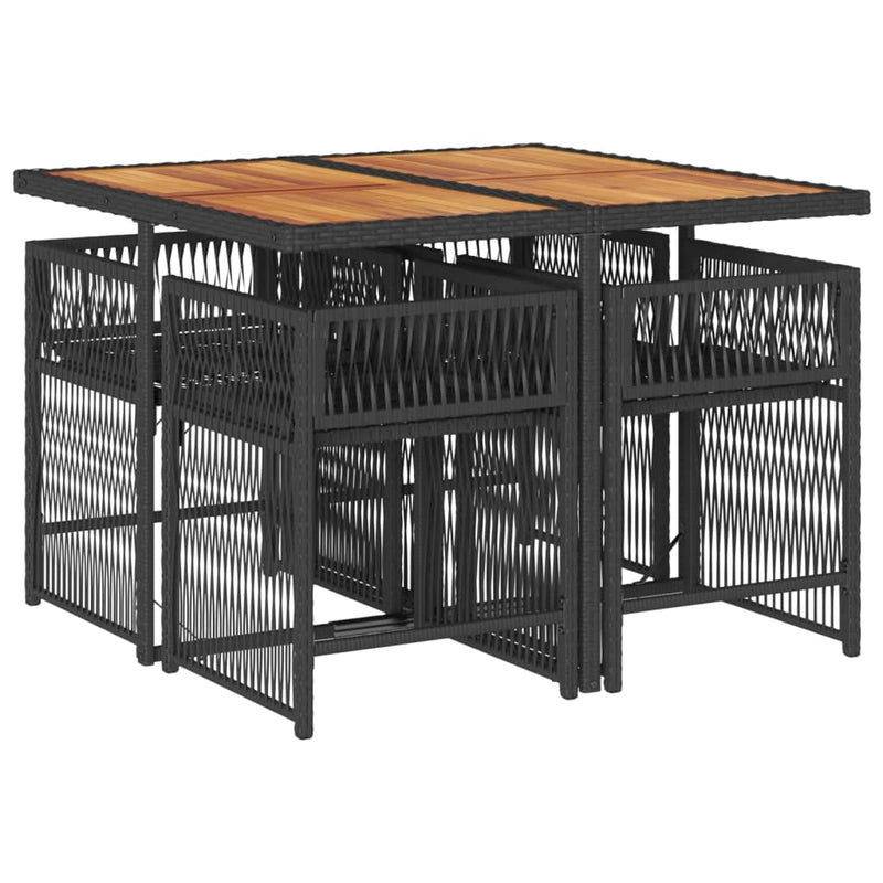 vidaXL 5 Piece Garden Dining Set with Cushions Black Poly Rattan