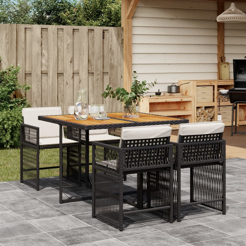 vidaXL 5 Piece Garden Dining Set with Cushions Black Poly Rattan