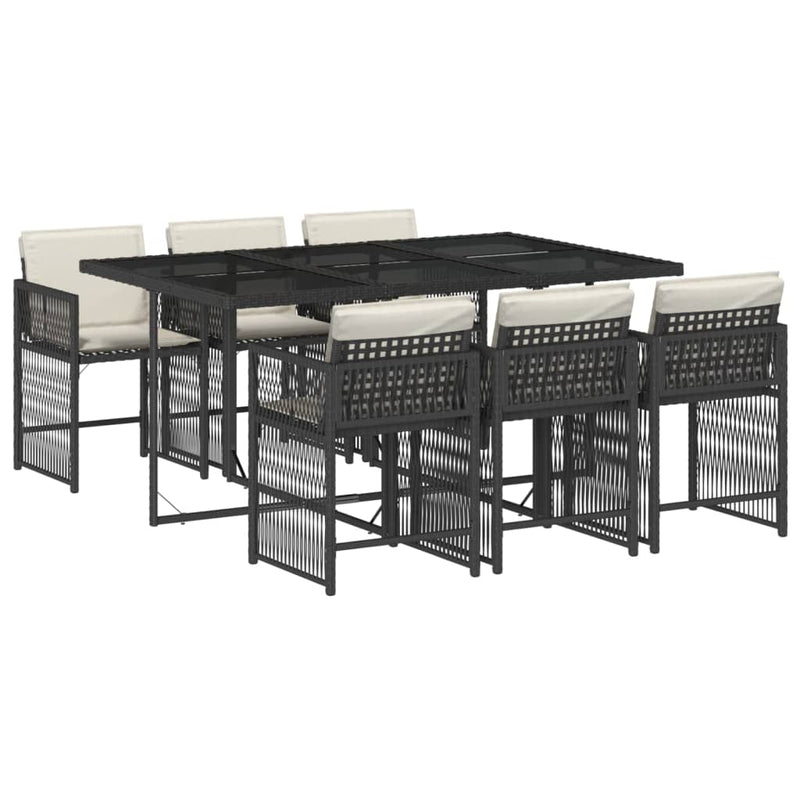 vidaXL 7 Piece Garden Dining Set with Cushions Black Poly Rattan