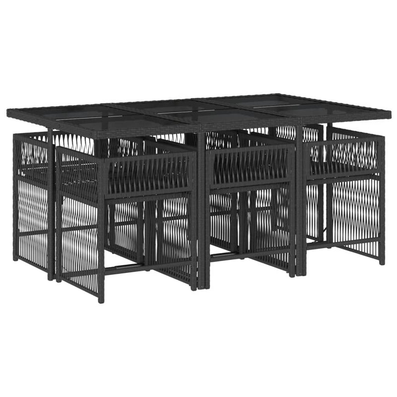 vidaXL 7 Piece Garden Dining Set with Cushions Black Poly Rattan