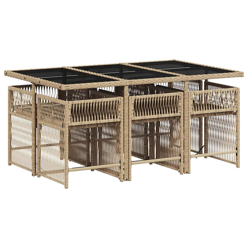 vidaXL 7 Piece Garden Dining Set with Cushions Mix Beige Poly Rattan