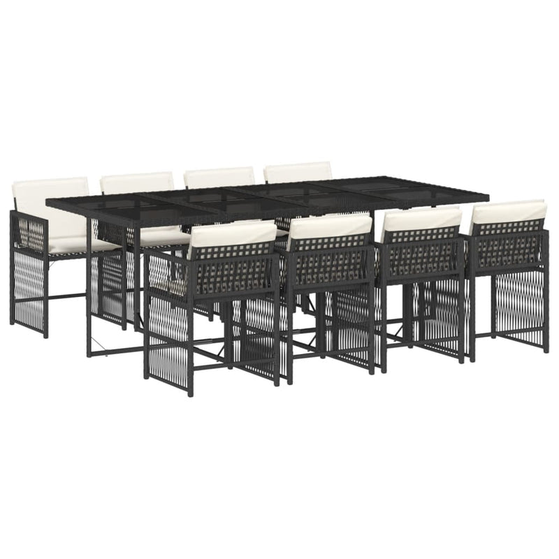 vidaXL 9 Piece Garden Dining Set with Cushions Black Poly Rattan