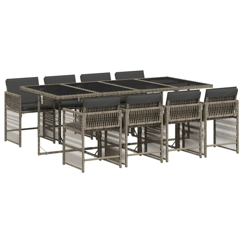 vidaXL 9 Piece Garden Dining Set with Cushions Grey Poly Rattan