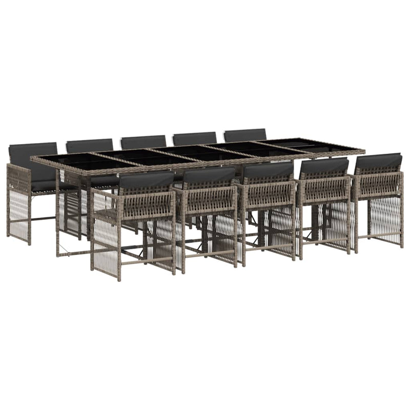 vidaXL 11 Piece Garden Dining Set with Cushions Grey Poly Rattan