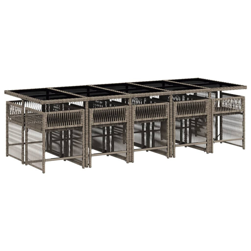 vidaXL 11 Piece Garden Dining Set with Cushions Grey Poly Rattan