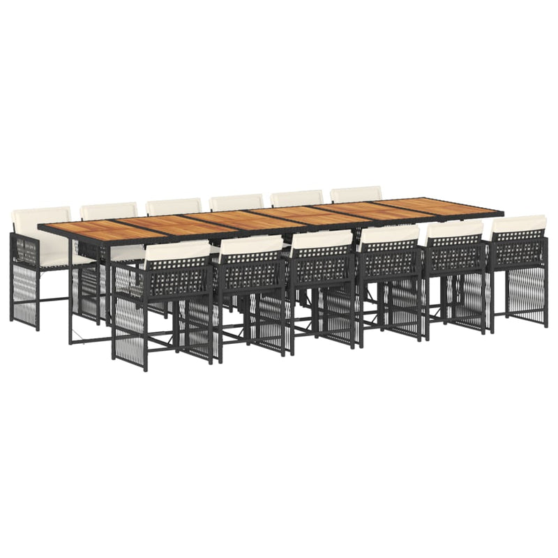 vidaXL 13 Piece Garden Dining Set with Cushions Black Poly Rattan
