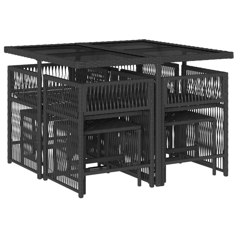 vidaXL 9 Piece Garden Dining Set with Cushions Black Poly Rattan