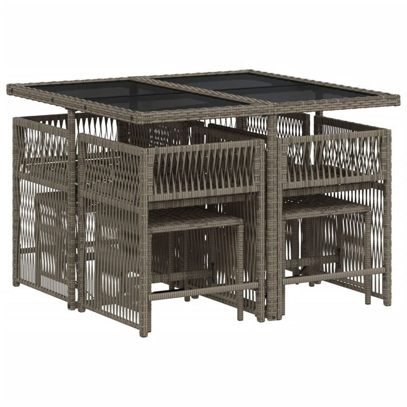 vidaXL 9 Piece Garden Dining Set with Cushions Grey Poly Rattan