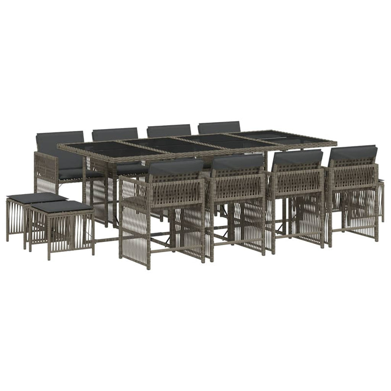 vidaXL 13 Piece Garden Dining Set with Cushions Grey Poly Rattan