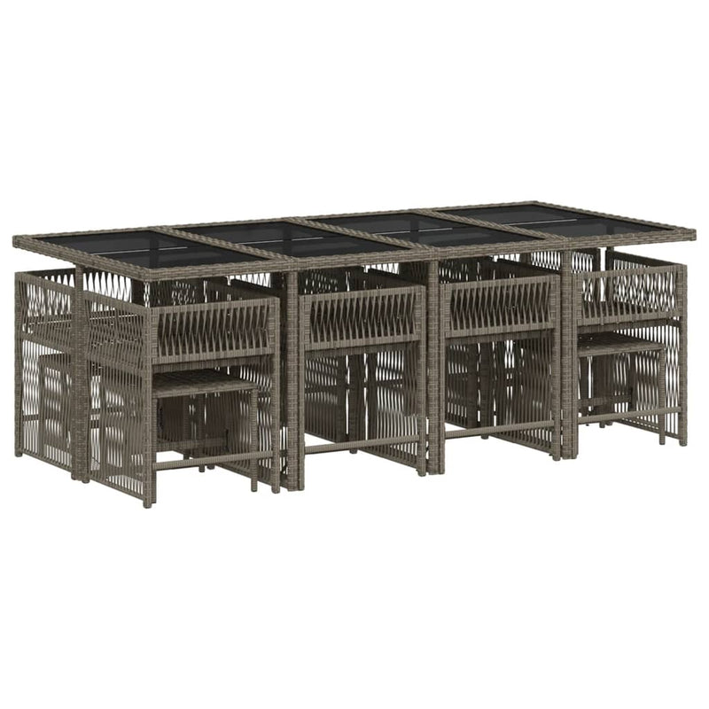 vidaXL 13 Piece Garden Dining Set with Cushions Grey Poly Rattan