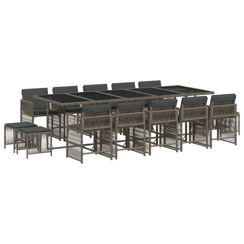vidaXL 15 Piece Garden Dining Set with Cushions Grey Poly Rattan