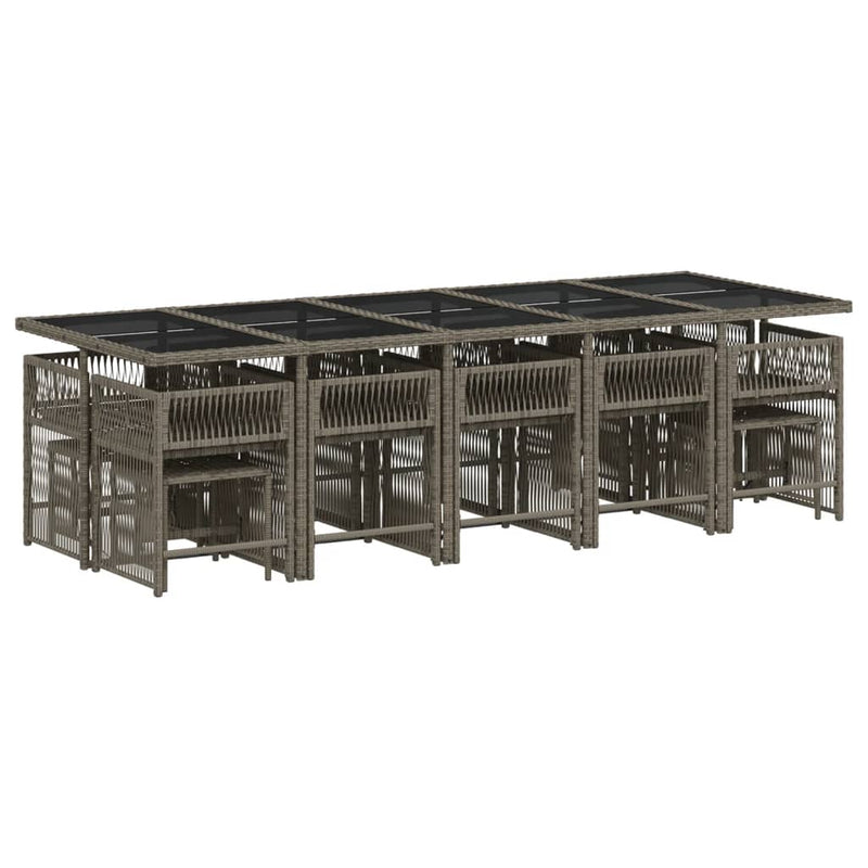 vidaXL 15 Piece Garden Dining Set with Cushions Grey Poly Rattan