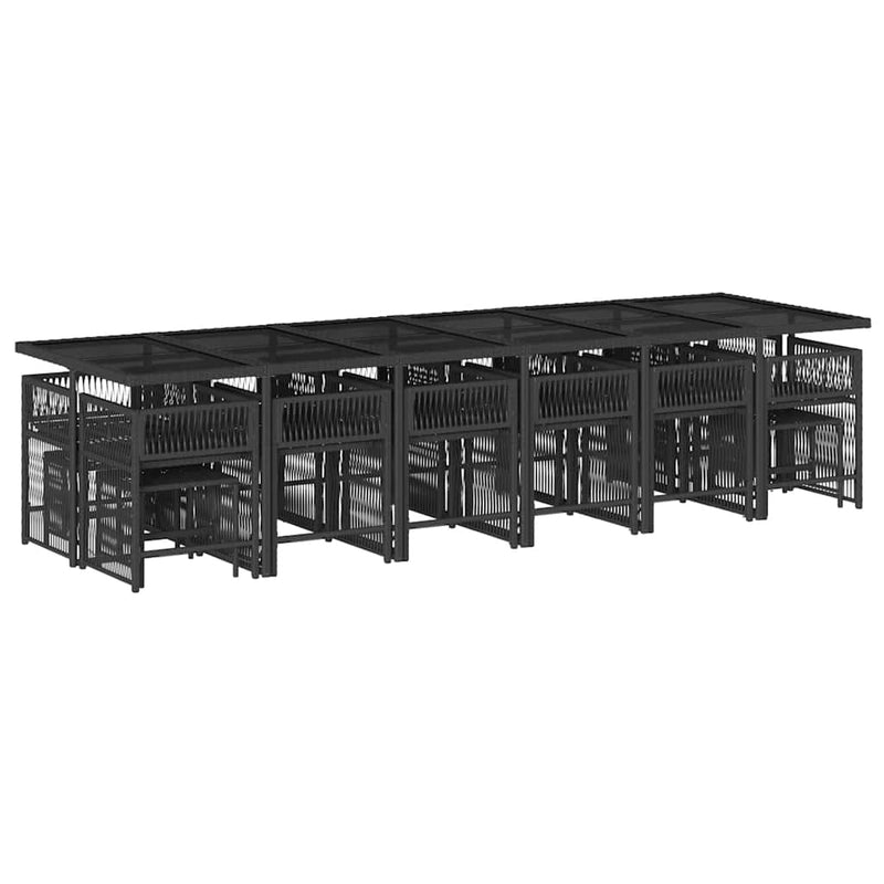 vidaXL 17 Piece Garden Dining Set with Cushions Black Poly Rattan