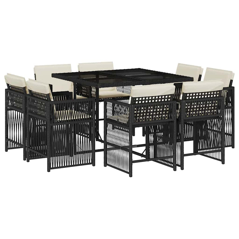 vidaXL 9 Piece Garden Dining Set with Cushions Black Poly Rattan