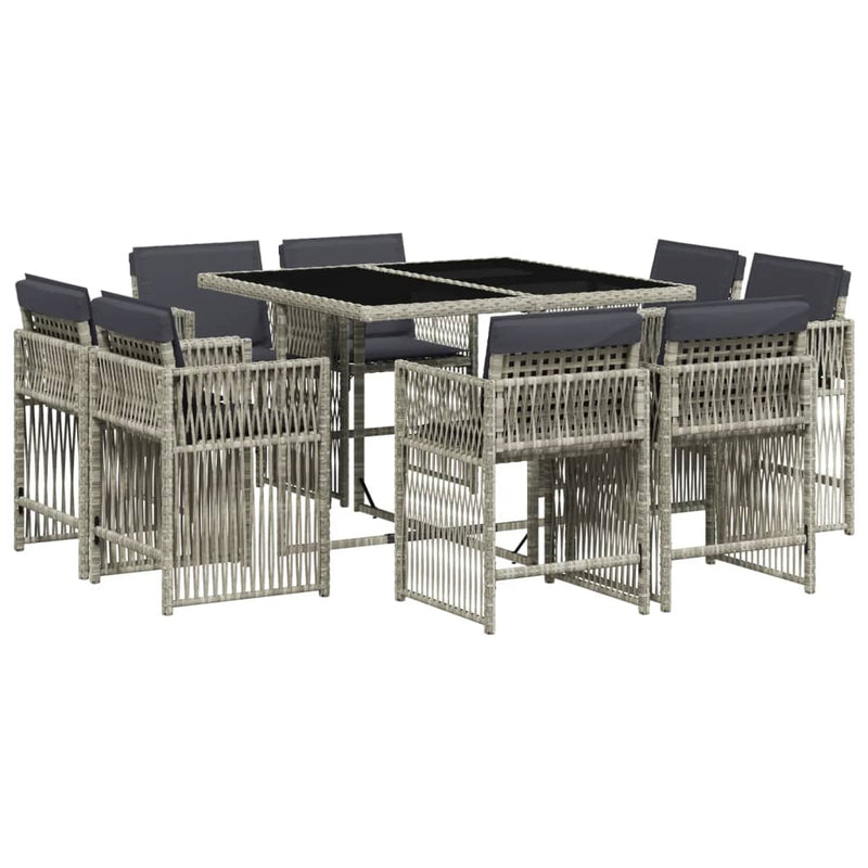 vidaXL 9 Piece Garden Dining Set with Cushions Light Grey Poly Rattan