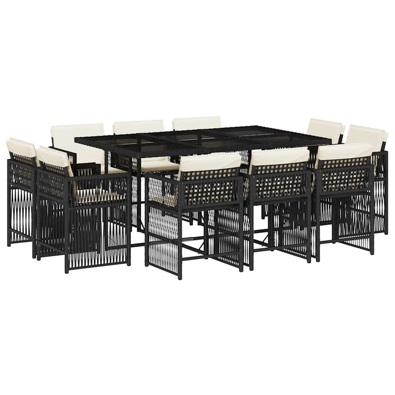 vidaXL 11 Piece Garden Dining Set with Cushions Black Poly Rattan