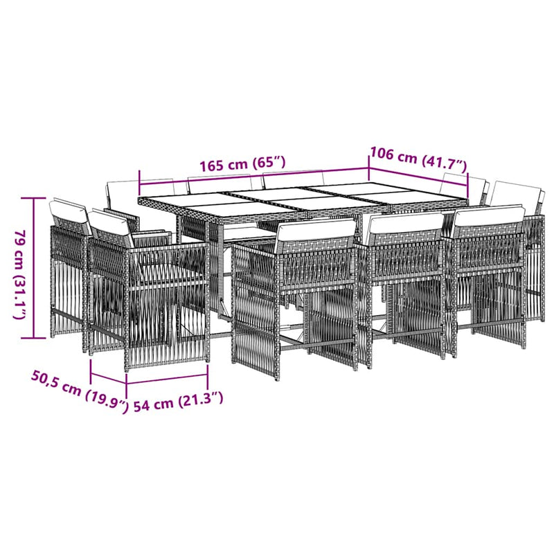 vidaXL 11 Piece Garden Dining Set with Cushions Black Poly Rattan