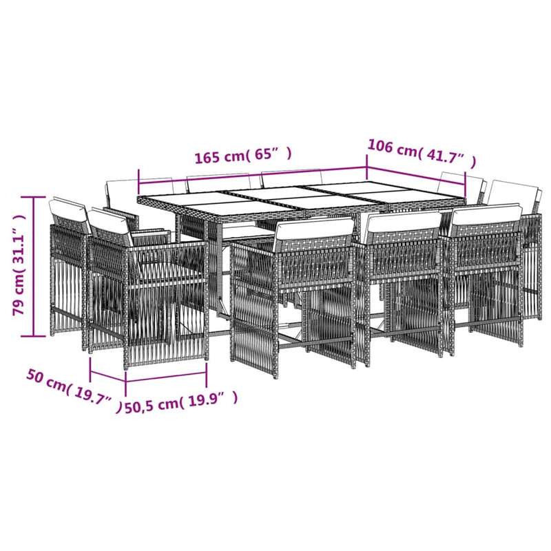 vidaXL 11 Piece Garden Dining Set with Cushions Grey Poly Rattan