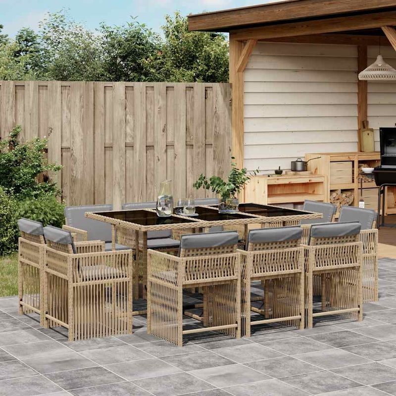 vidaXL 11 Piece Garden Dining Set with Cushions Mix Beige Poly Rattan