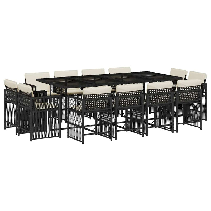 vidaXL 13 Piece Garden Dining Set with Cushions Black Poly Rattan