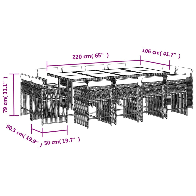 vidaXL 13 Piece Garden Dining Set with Cushions Grey Poly Rattan