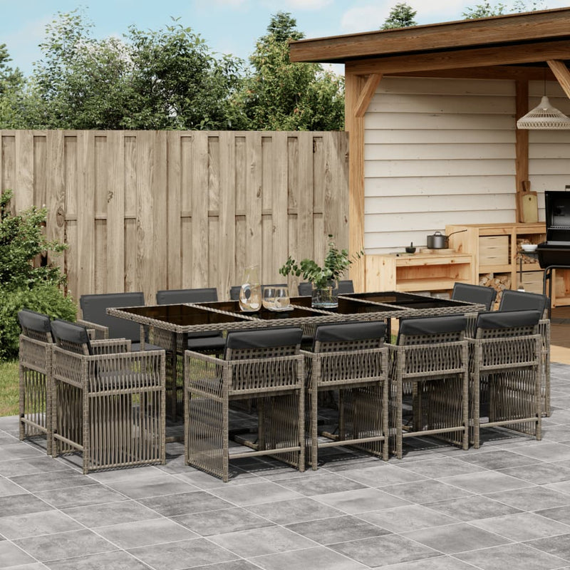 vidaXL 13 Piece Garden Dining Set with Cushions Grey Poly Rattan