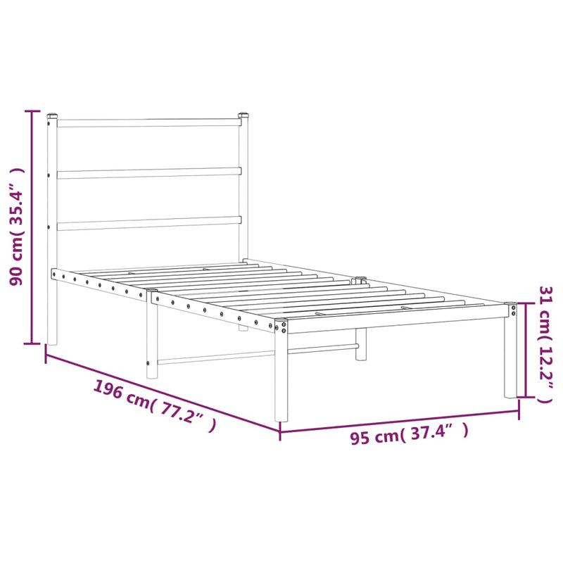 Metal Bed Frame with Headboard Black 90x190 cm