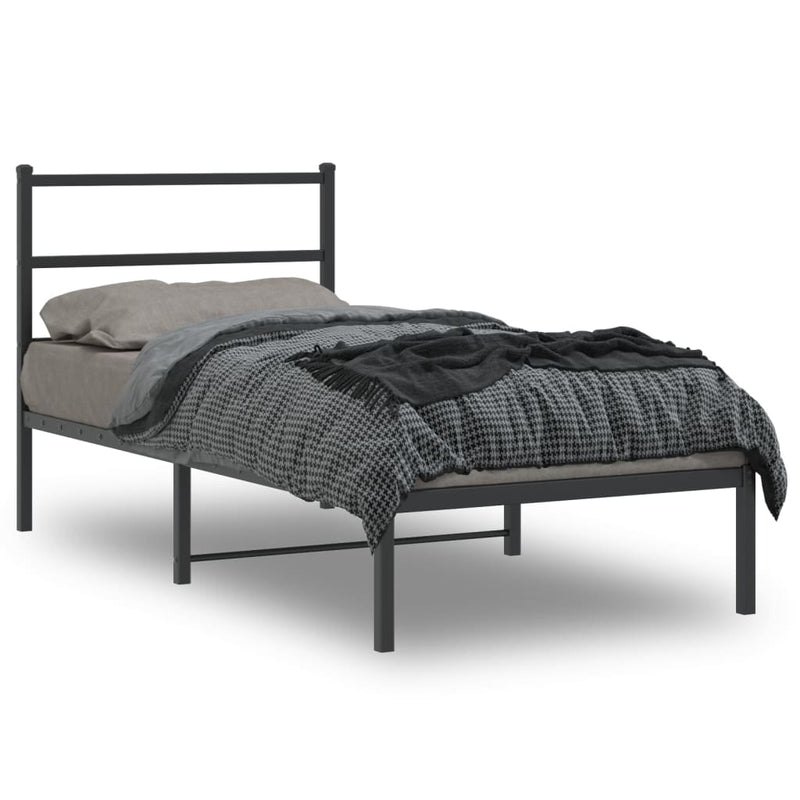 Metal Bed Frame with Headboard Black 90x190 cm