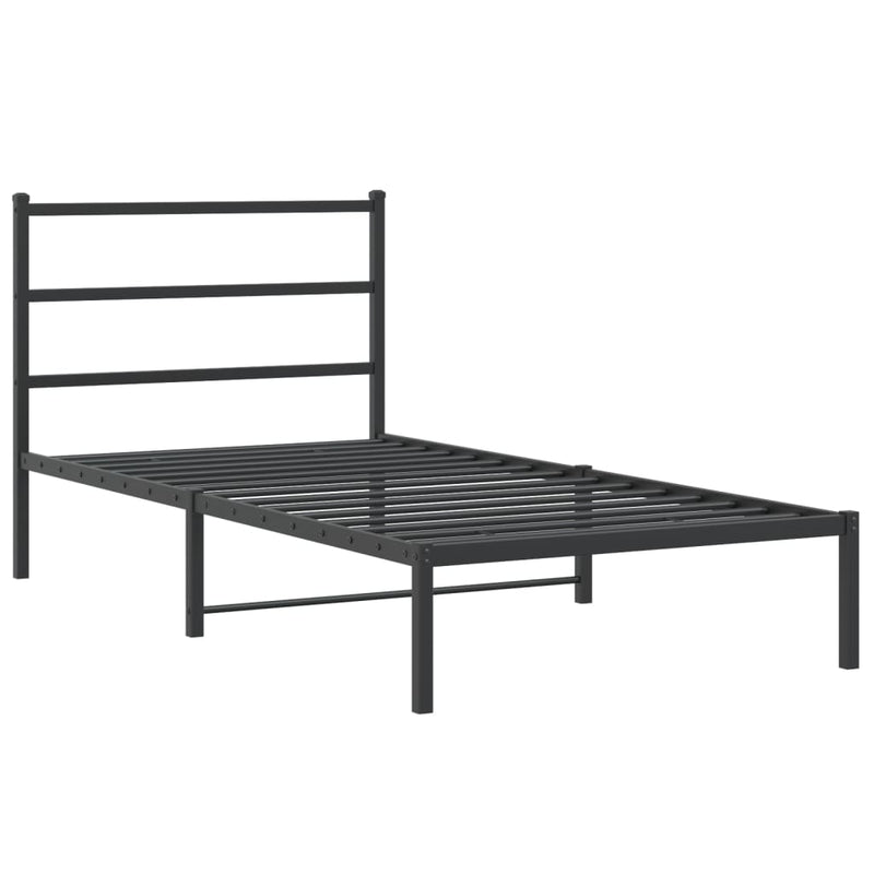 Metal Bed Frame with Headboard Black 106x203 cm