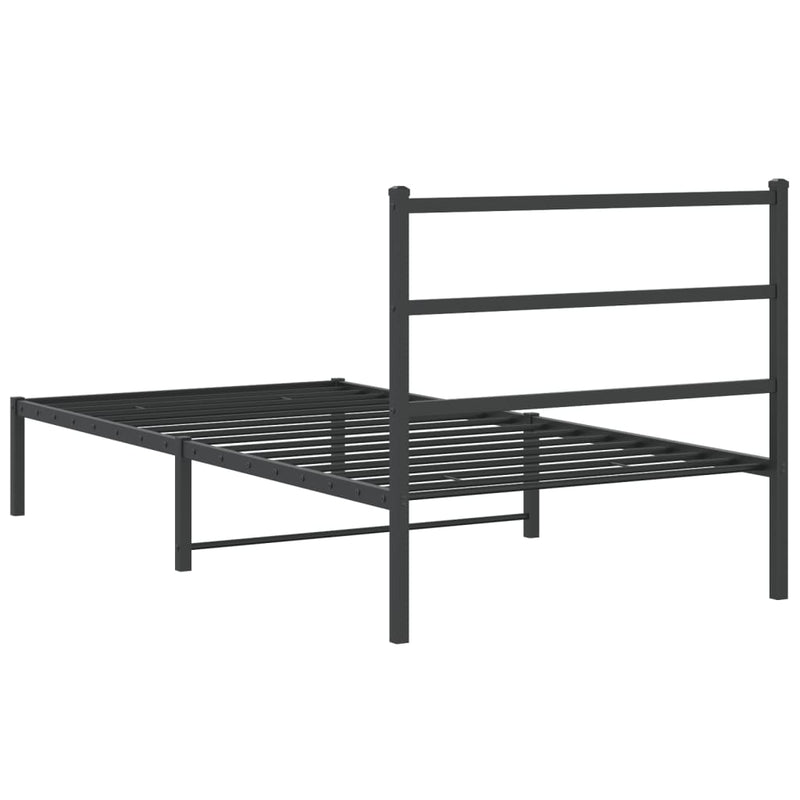 Metal Bed Frame with Headboard Black 106x203 cm